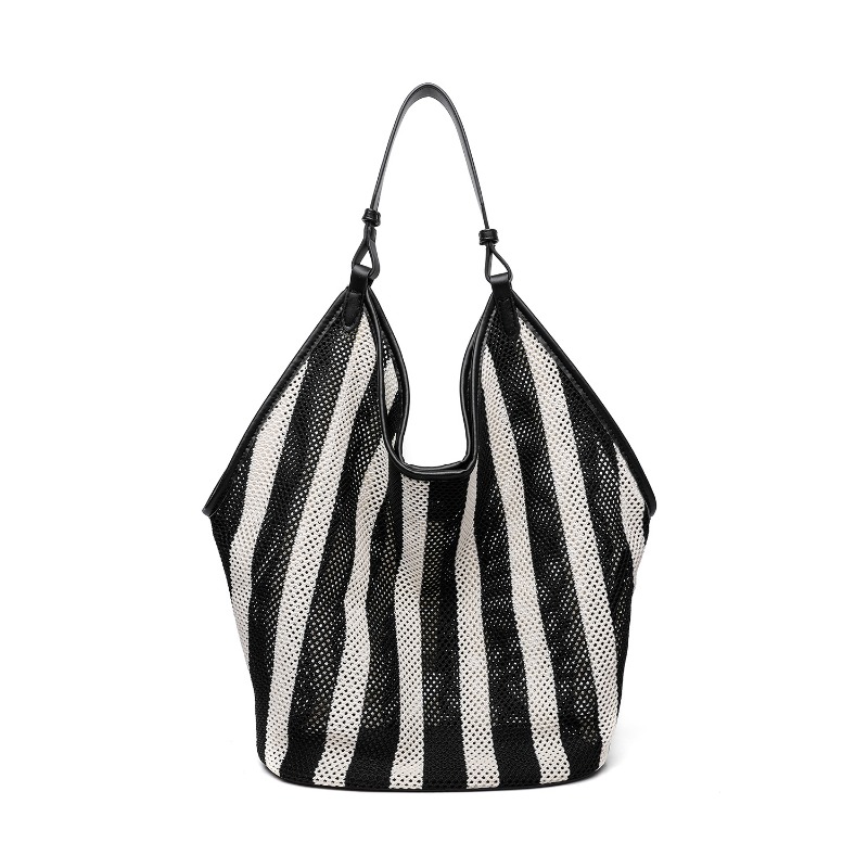 Shopper Tote Canvas - Striped Woven Large Capacity Tote Bag