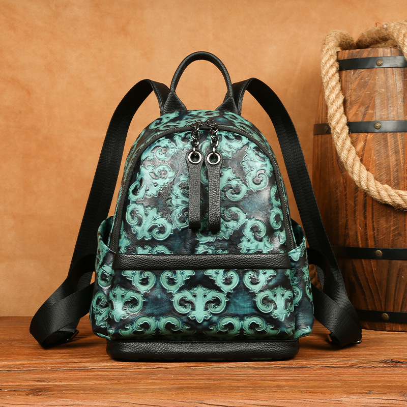 Women Bags Handmade - Johnature Genuine Leather Embossed Retro Backpack