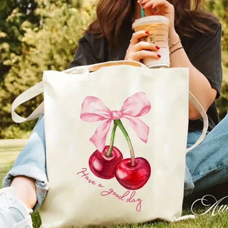 Canvas Tote Bag with Cherry Bo - Shopper Tote Canvas review and price