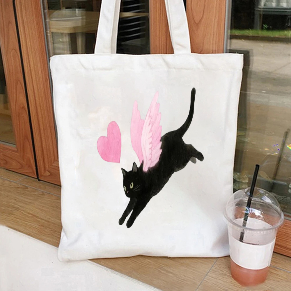 Watercolor Black Cat with Pink - Shopper Tote Canvas review and price